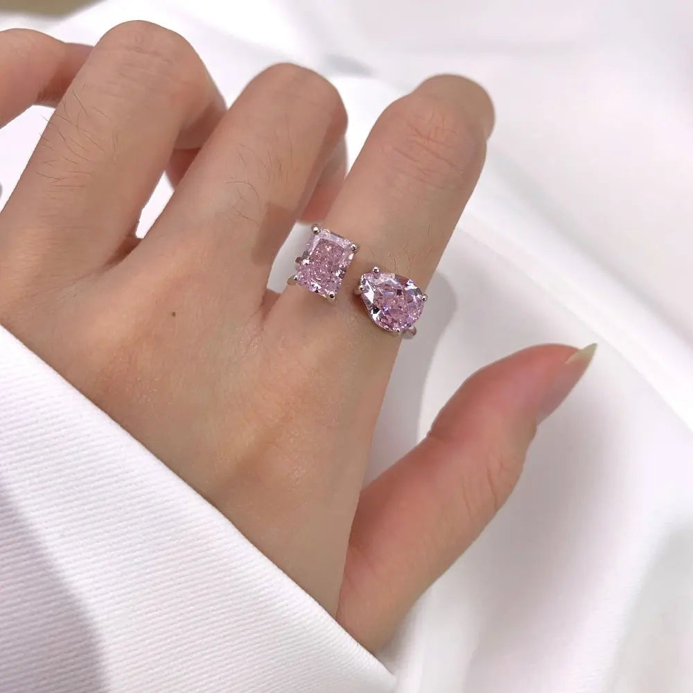 EUREKA 925 Sterling Silver Crushed Ice Cut Lab Pink Sapphire Gemstone Ring For Women Wedding Engagement Jewelry