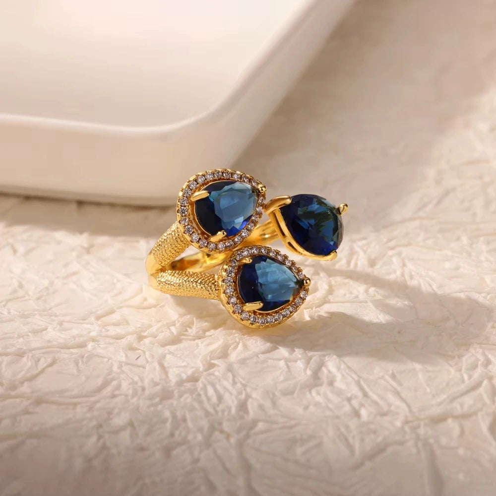 Luxury Blue Colorful Zircon Rings For Women Stainless Steel Gold Plated Flower Butterfly Ring Exquisite Party Shiny Jewelry 2025