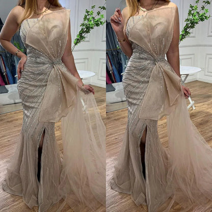 Serene Hill Dubai Green Beaded Mermaid High Split Evening Dresses 2025 Prom  For Party LA72090 Customized