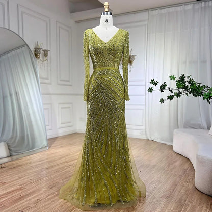 Serene Hill  Mermaid Beaded  Blue Muslim  Evening Dresses Gowns  with Detachable Skirt 2025  LA71750 Customized