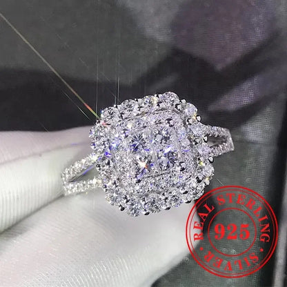 CAOSHI Sparkling Fully Inlaid Zirconia 2Pc/Set Rings 925 Sterling Silver Absolutely Stunning  Jewelry Engagement Women Jewelry