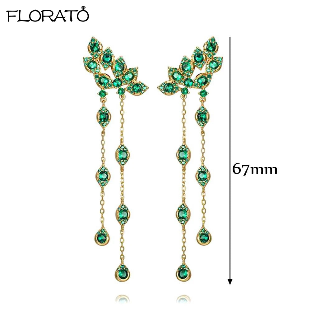 925 Sterling Silver Needle Luxury Green Zircon Pendant Earrings Trend Gold Color Small Hoop Earrings for Women Fashion Jewelry