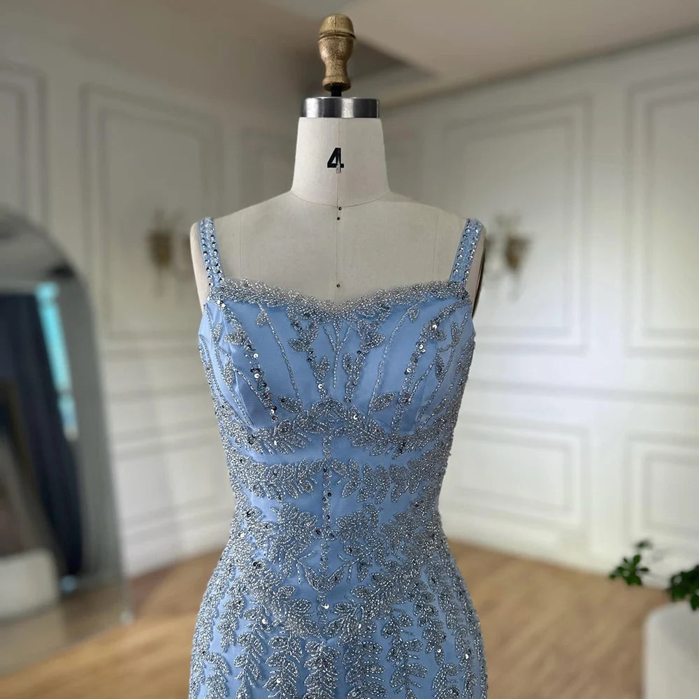 Luxury Arabic Blue Beaded Spaghetti Strap Pink Mermaid Evening Dress for Women Party Serene Hill 2025 Customized LA72725