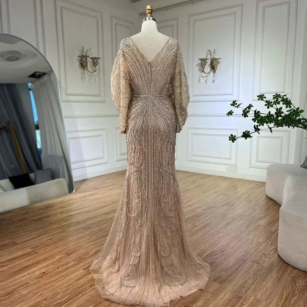 Serene Hill Arabic Gold Elegant Mermaid Black  Beaded Evening Dresses Gowns Diamond For Party 2025 LA72288A Customized