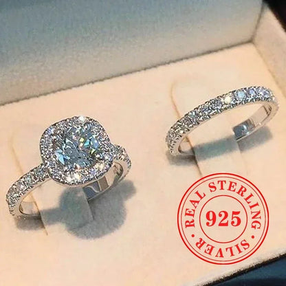 CAOSHI Sparkling Fully Inlaid Zirconia 2Pc/Set Rings 925 Sterling Silver Absolutely Stunning  Jewelry Engagement Women Jewelry