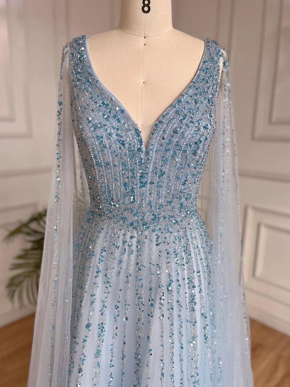 Nude Arabic Luxury Cape Sleeves Evening Dresses Gowns A-Line Beaded 2025 For Party LA71567 Customized