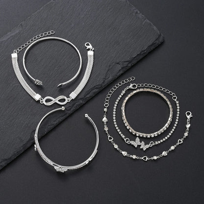 Elegant Sparkling Rhinestone Bracelets Set for Women Butterfly Heart Infinity Star Designs Open Bracelet Daily Wear Jewelry Gift