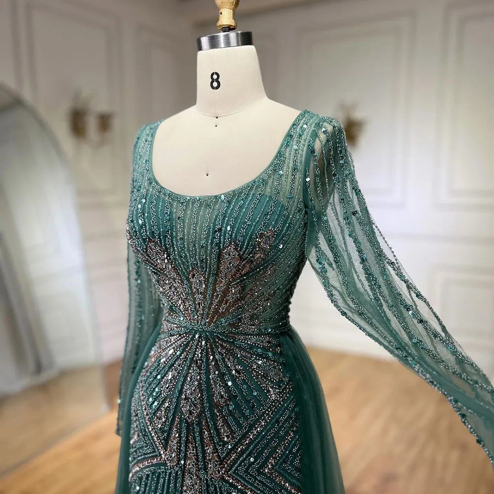Serene Hill Pink  With Overskirt Split  Beaded Mermaid Evening Dresses Gowns  2025 LA72431 Customized