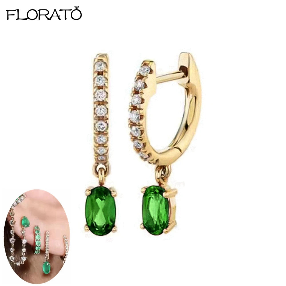 925 Sterling Silver Needle Luxury Green Zircon Pendant Earrings Trend Gold Color Small Hoop Earrings for Women Fashion Jewelry