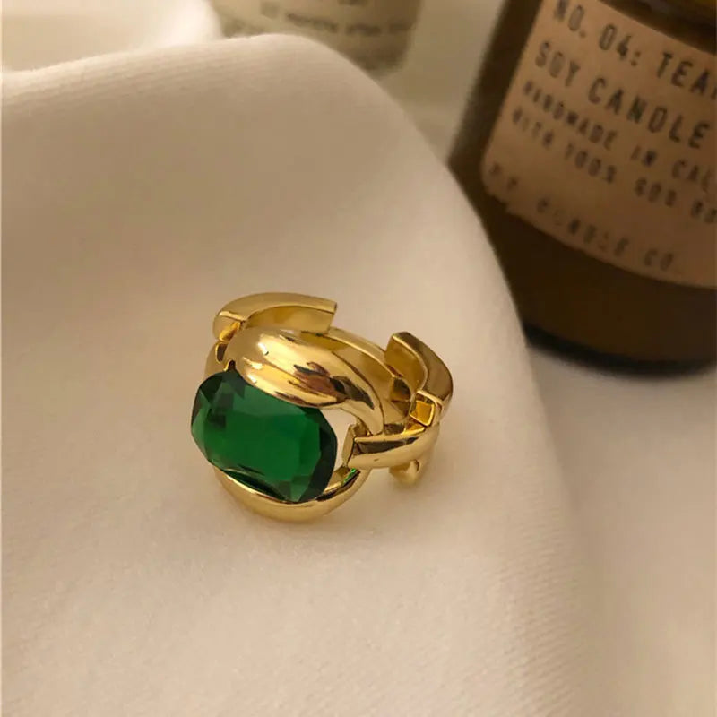 Best Selling Elegant Green Crystal Stone Gold Color Ladies Engagement Rings Original Jewelry For Women Gifts Never Fade