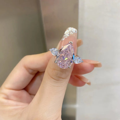 EUREKA 925 Sterling Silver Crushed Ice Cut Lab Pink Sapphire Gemstone Ring For Women Wedding Engagement Jewelry