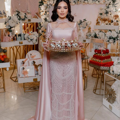 Bella Customized Champagne Beaded With a Shawl robes de soirée Strapless Satin Pearls Party Dresses Floor-Length Prom Dress 2025