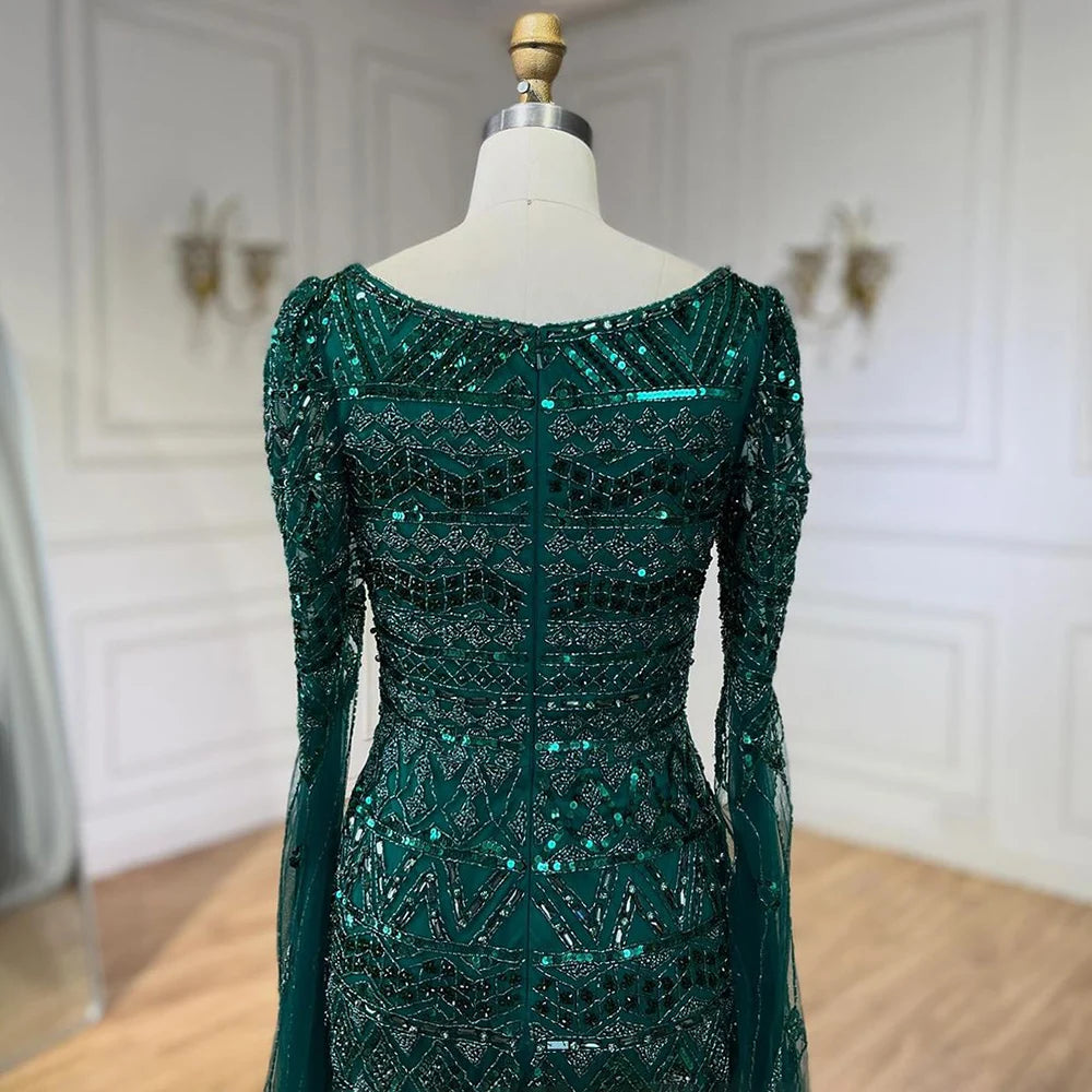 2025 Caramel With Beaded Cape Sleeves Design Mermaid Long Evening Dresses Gowns For Women's Wedding Party LA72355A Customized