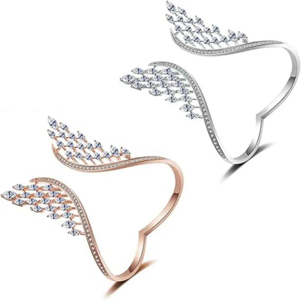 Fashion Bridal Open Bangle Bracelet Angel Wings Design for Women Accessories Zircon Drop Crystal Bracelet Wedding Jewelry
