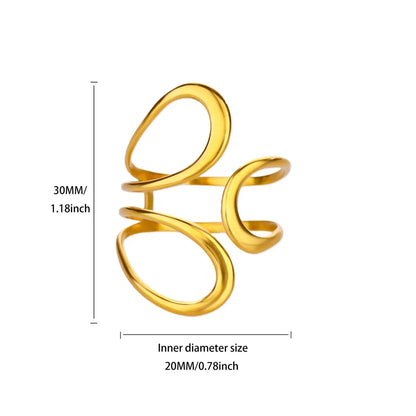 Stainless Steel Irregular Wave Rings For Women Creative Gold Color Adjustable Open Ring Female Jewelry Punk Rapper Anillos Gifts
