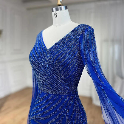 Serene Hill Arabic Mermaid Blue Beaded  Cape   Evening Dress Gown  2025 LA71493A Customized