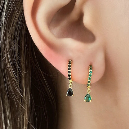 925 Sterling Silver Needle Luxury Green Zircon Pendant Earrings Trend Gold Color Small Hoop Earrings for Women Fashion Jewelry