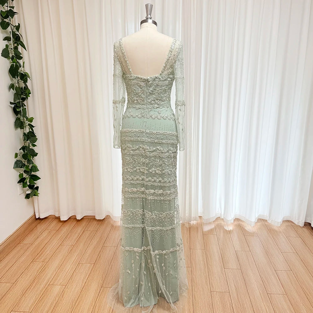 Elegant Pearls Evening Dress for Women with Detachable Skirt 2025 Luxury Long Sleeves Formal Prom Wedding Party Gown Customized