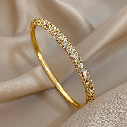 Luxury Twisted Micro Inlaid Zircon Cuff Bracelets for Women Fashion Gold Plated Copper Stacked Bangle Bracelet Jewelry Gifts