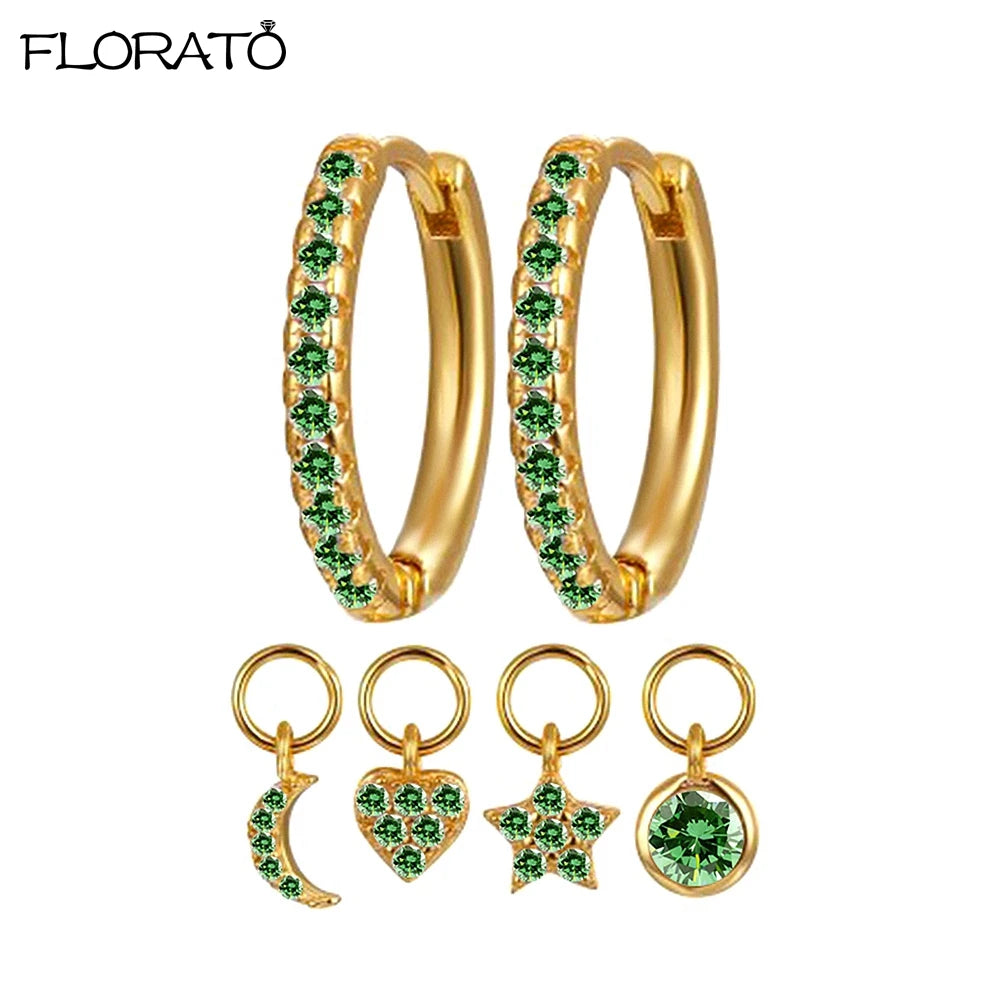 925 Sterling Silver Needle Luxury Green Zircon Pendant Earrings Trend Gold Color Small Hoop Earrings for Women Fashion Jewelry