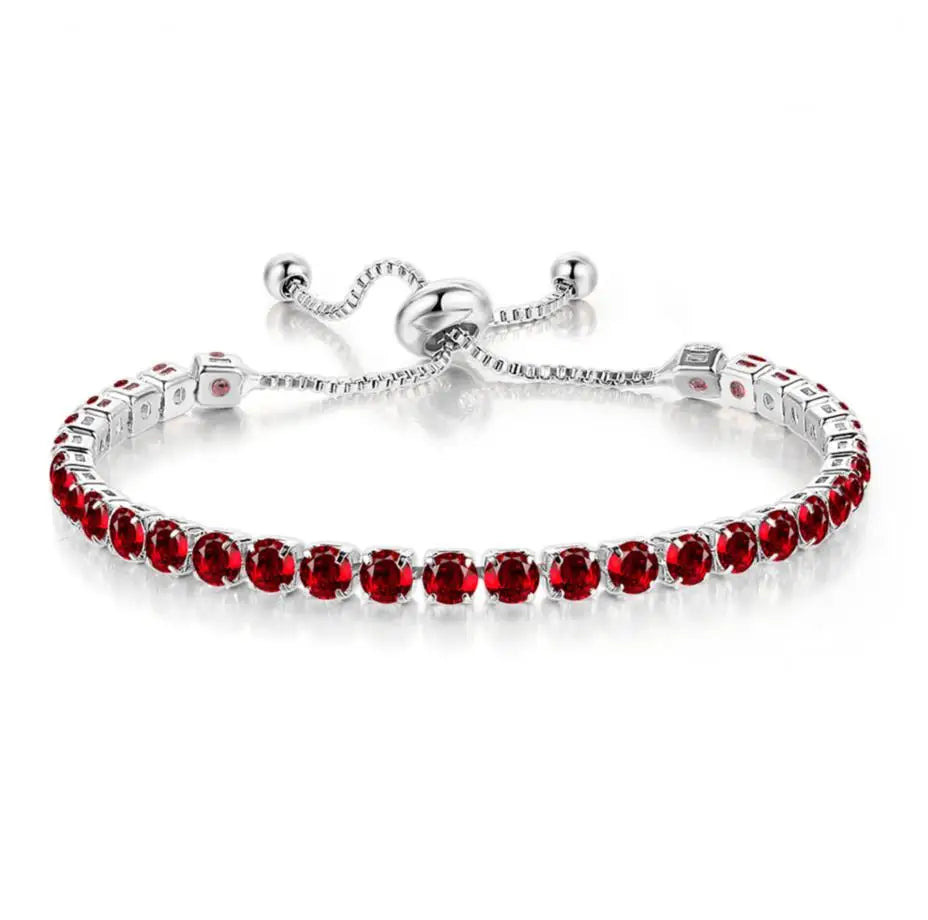 Adjustable Colorful Birthstone Tennis Bracelets for Women 4MM Crystal Bangle Girls Hand Chain Trend Jewelry Accessories H133