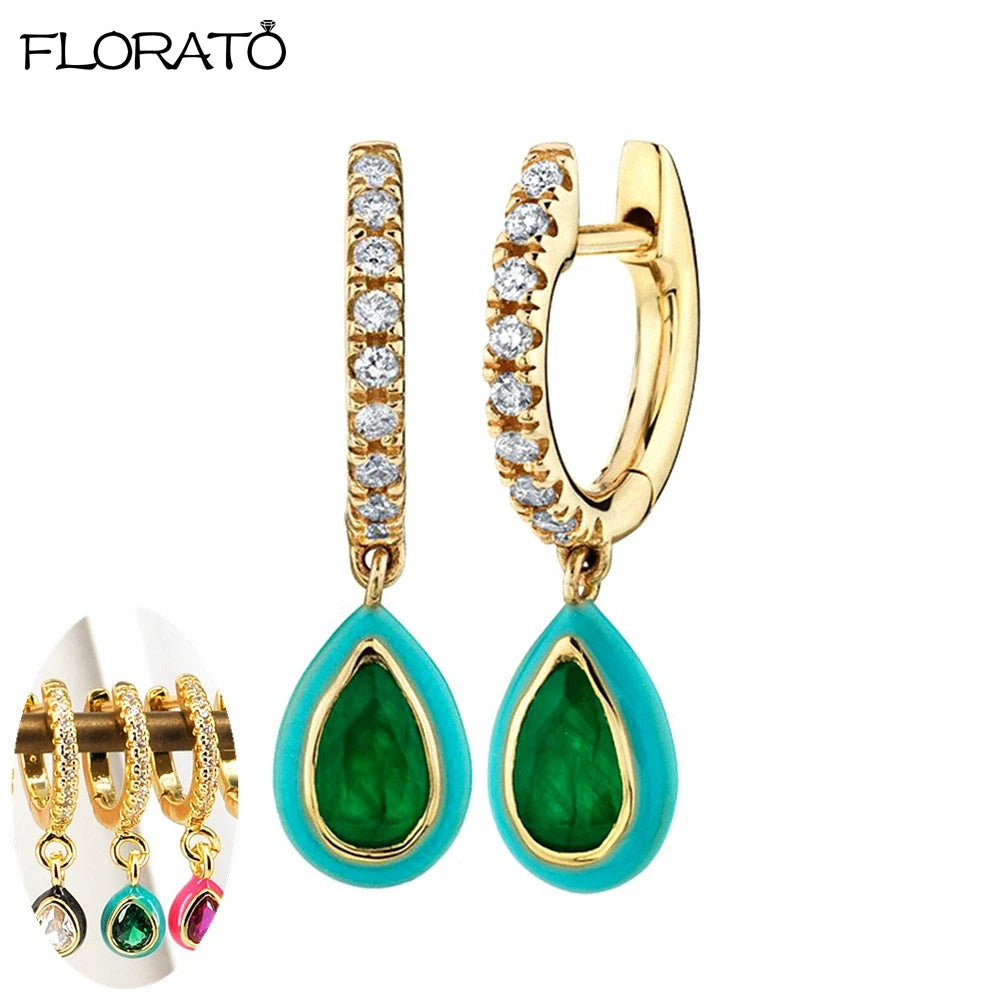 925 Sterling Silver Needle Luxury Green Zircon Pendant Earrings Trend Gold Color Small Hoop Earrings for Women Fashion Jewelry