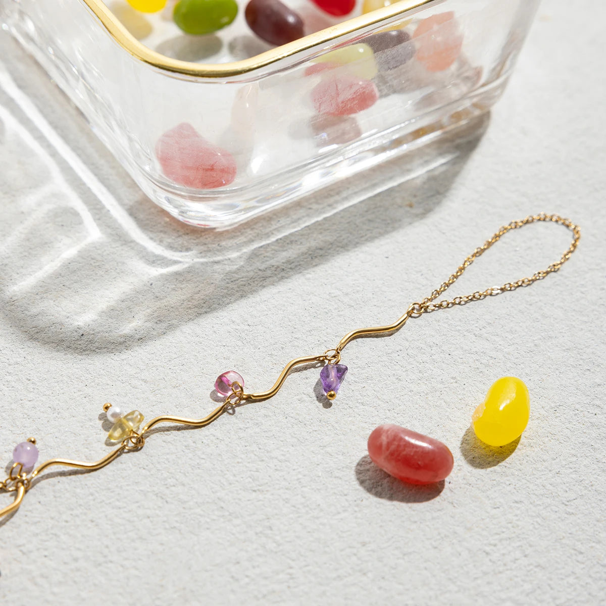 Zora Women's Vacation Style Colorful Natural Stone Crystal Finger Bracelet 18K Gold Plated Stainless Steel Fine Jewelry