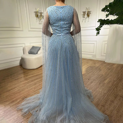 Serene Hill Mint Cape Sleeves A Line Beaded  Dubai Evening Dresses Long 2025 Celebrity Gowns For  Party LA71865 Customized