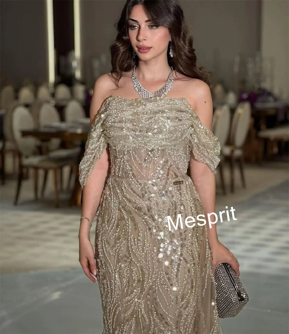 Customized Intricate Pleat Pattern Beading Trumpet Off-the-shoulder Long Dresses Bespoke Occasion Dresses Sizes Available
