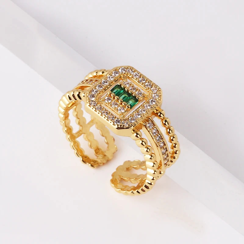 Fashion Green Cubic Zirconia 18K Gold Plated Emerald Crystal For Women Charm Bling Luxury CZ Zircon Jewelry New