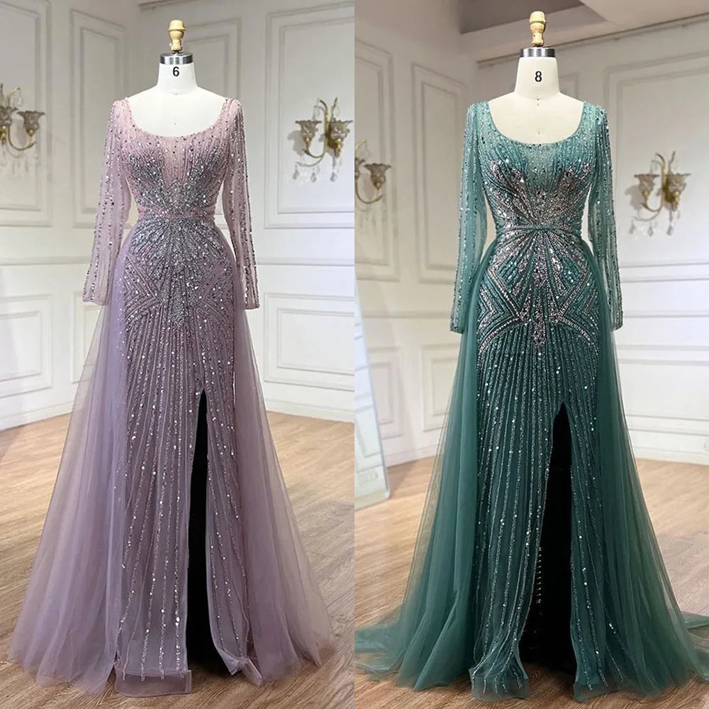 Serene Hill Pink  With Overskirt Split  Beaded Mermaid Evening Dresses Gowns  2025 LA72431 Customized