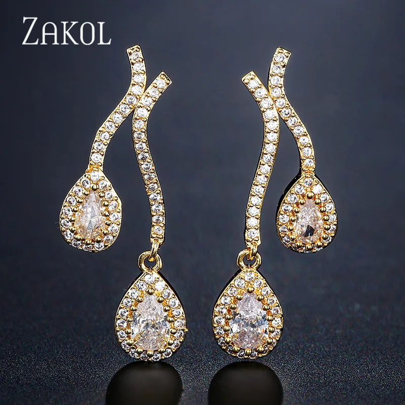 ZAKOL Personality Cubic Zirconia Double Drop Dangle Earrings for Women Wedding Dinner Anniversary Birthday Gift Jewelry FSEP2388