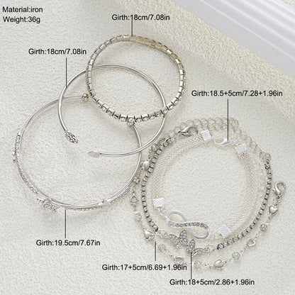 Elegant Sparkling Rhinestone Bracelets Set for Women Butterfly Heart Infinity Star Designs Open Bracelet Daily Wear Jewelry Gift