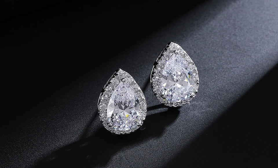ZAKOL Classic Silver Color Water Drop Cubic Zircon Stud Earrings for Women Crystal Bridal Wedding Party Jewelry Aretes
