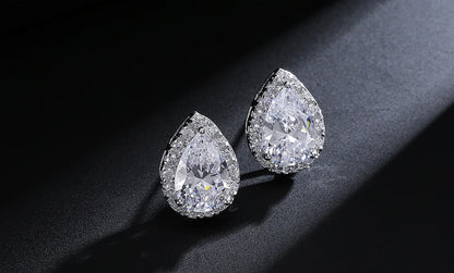ZAKOL Classic Silver Color Water Drop Cubic Zircon Stud Earrings for Women Crystal Bridal Wedding Party Jewelry Aretes