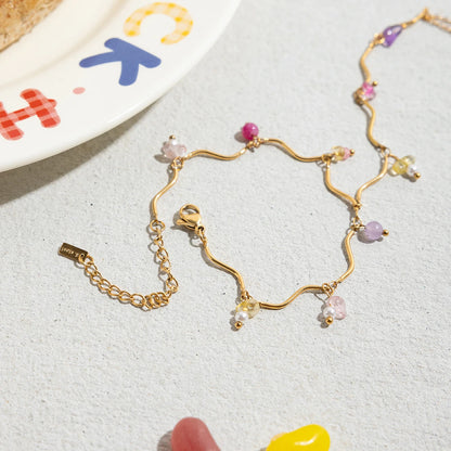 Zora Women's Vacation Style Colorful Natural Stone Crystal Finger Bracelet 18K Gold Plated Stainless Steel Fine Jewelry