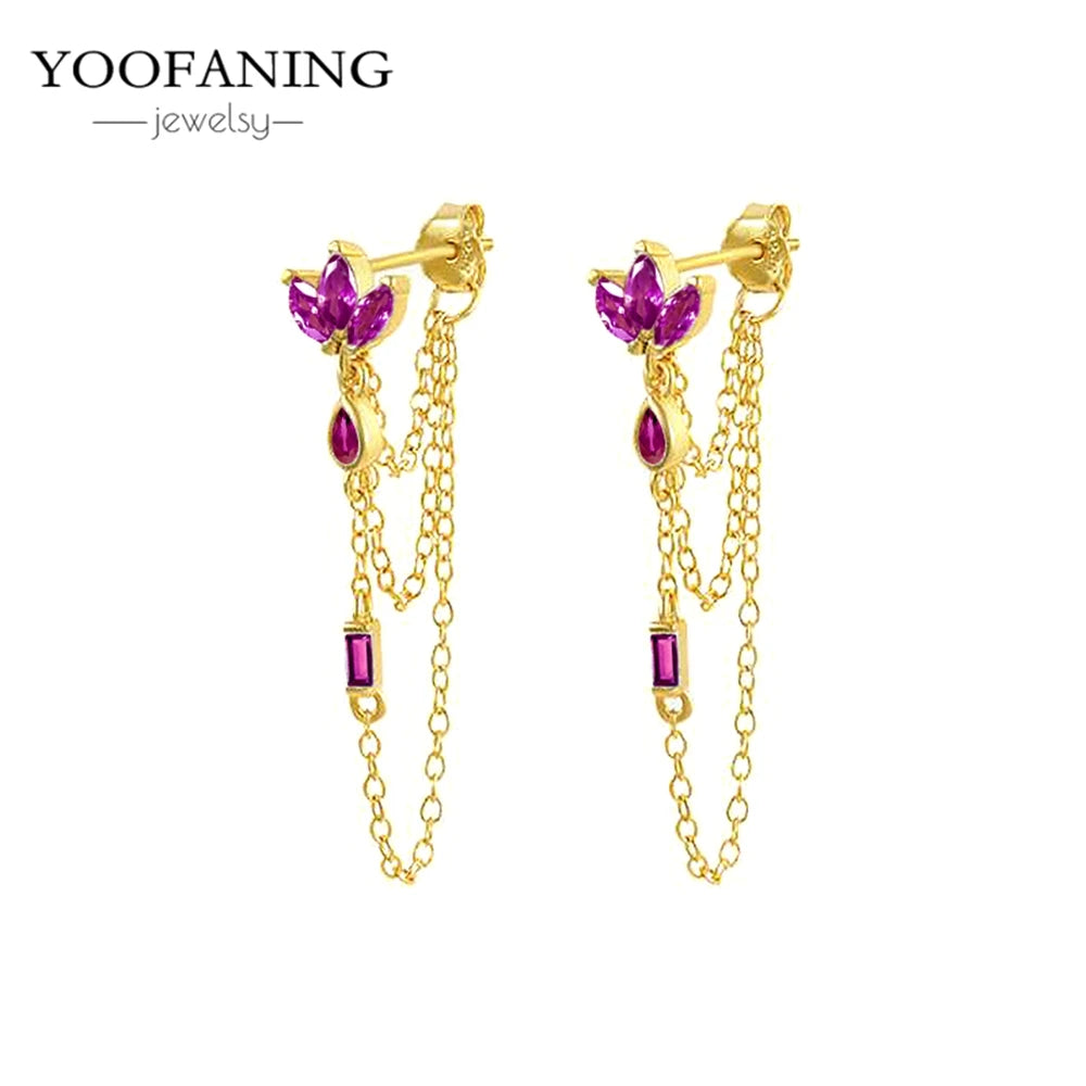 925 Sterling Silver Ear Needle Fashion Exquisite Hoop Earrings  Classic Rose Red Series Earrings for Women Patty Jewelry Gift