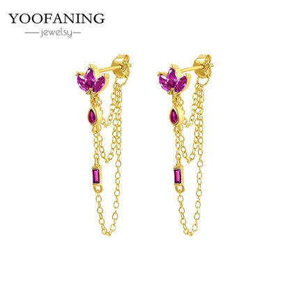 925 Sterling Silver Ear Needle Fashion Exquisite Hoop Earrings  Classic Rose Red Series Earrings for Women Patty Jewelry Gift