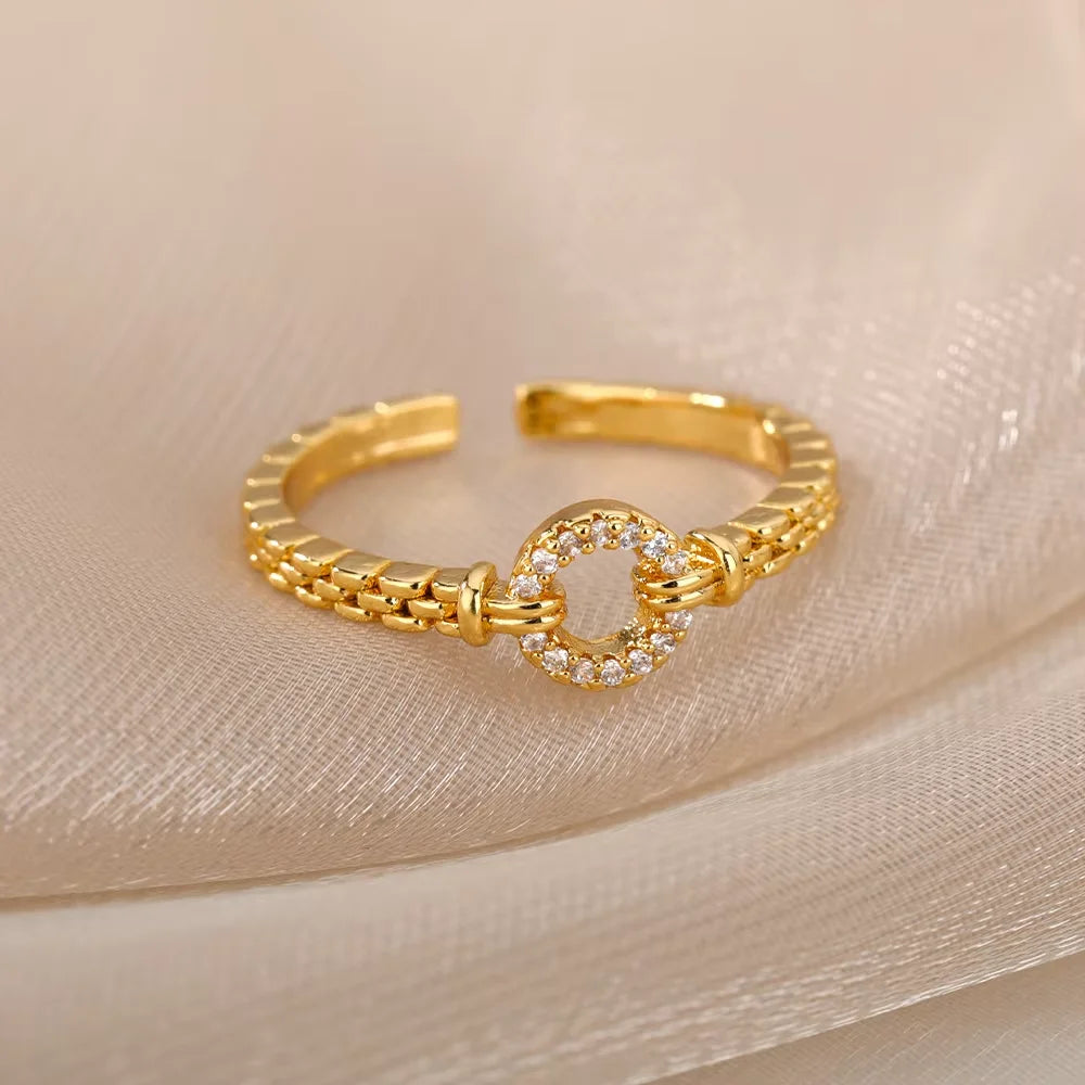 Anillos Gold Color Cubic Zirconia Chic Rings For Women 2025 Punk Elegant Wedding Party Aesthetic Stainless Steel Ring Jewelry
