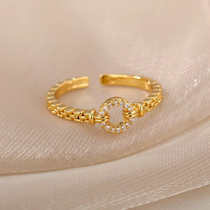 Anillos Gold Color Cubic Zirconia Chic Rings For Women 2025 Punk Elegant Wedding Party Aesthetic Stainless Steel Ring Jewelry