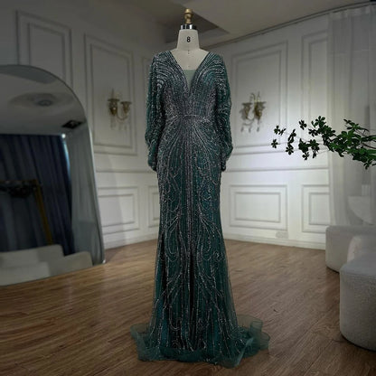 Serene Hill Arabic Gold Elegant Mermaid Black  Beaded Evening Dresses Gowns Diamond For Party 2025 LA72288A Customized