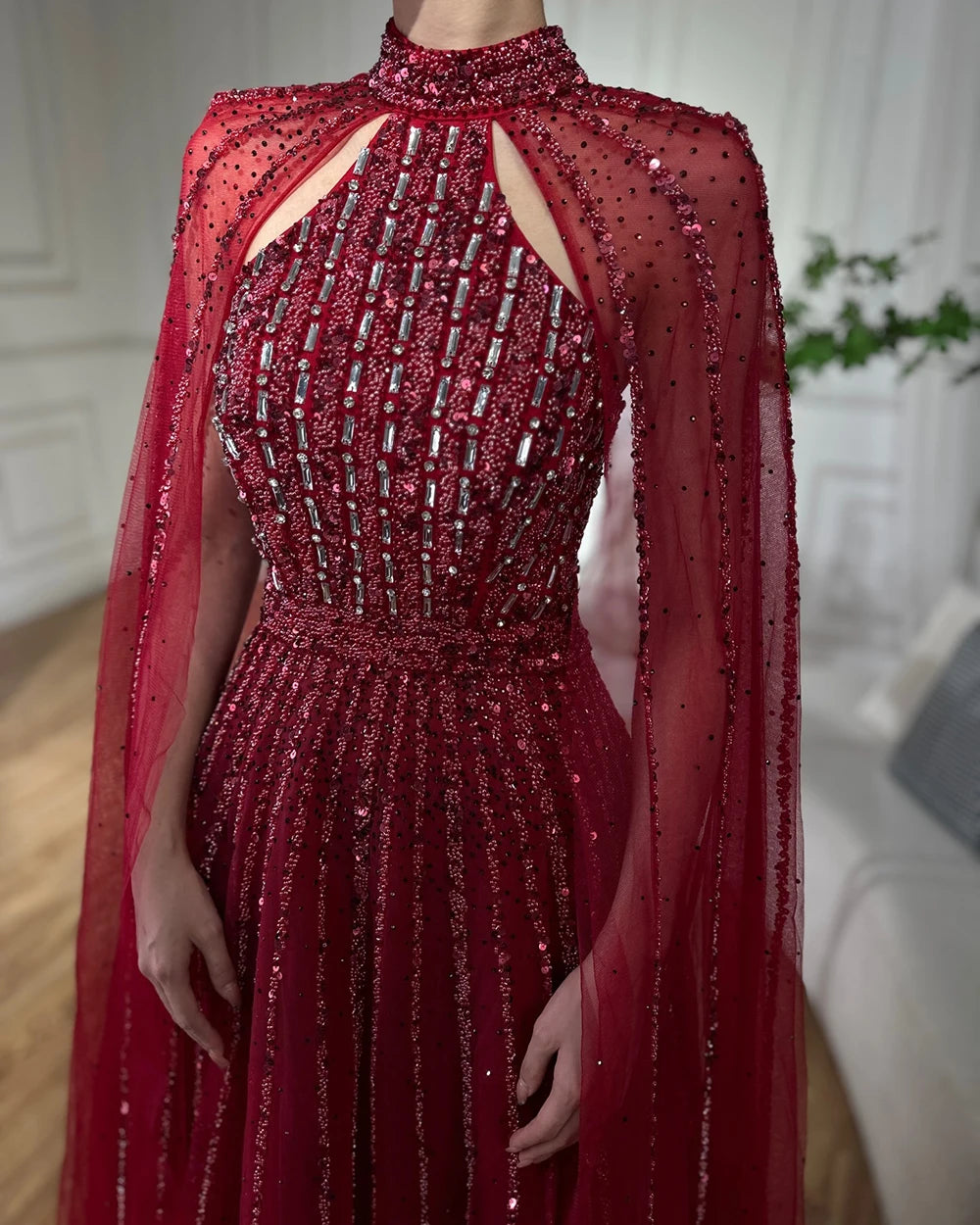 Serene Hill Arabic Turquoise A Line Cape Sleeve Beaded   Evening Dresses Gowns For Occasion 2025 LA72306A Customized