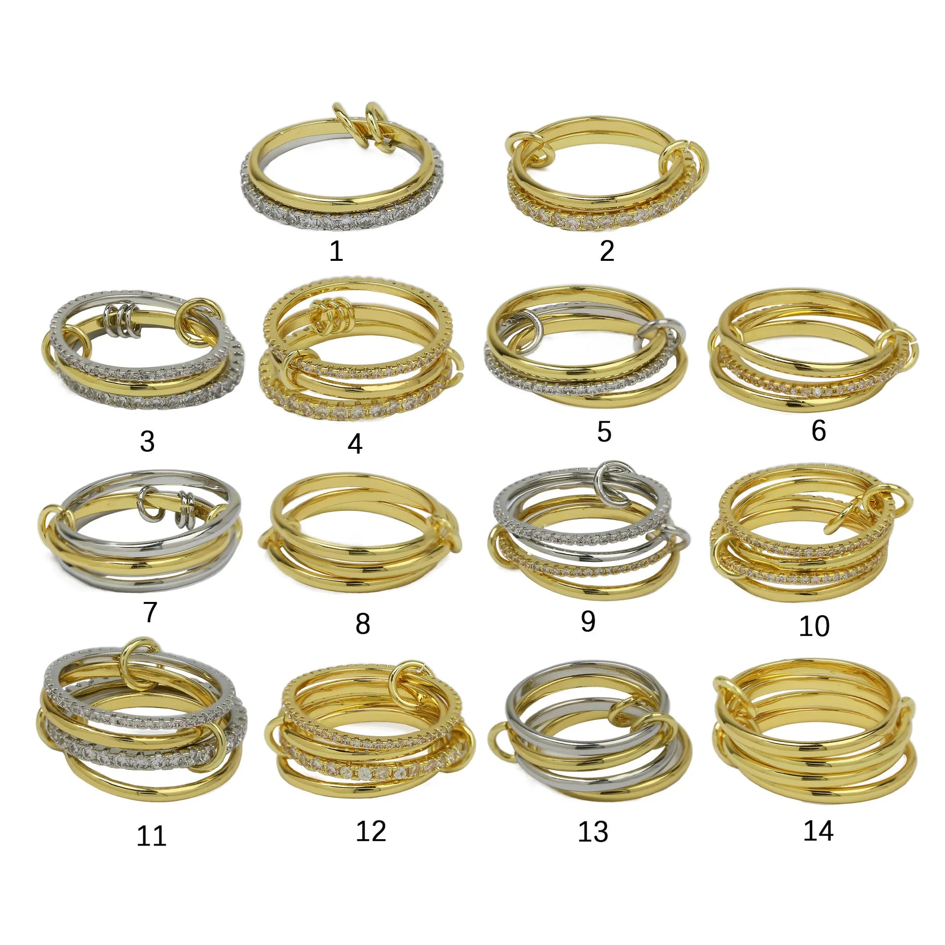 Stainless Steel Multilayer Double Color Link Chain Rings 18K Gold PlatedCZ Zircon Stackable Charm Jewelry Trendy Waterproof Gift