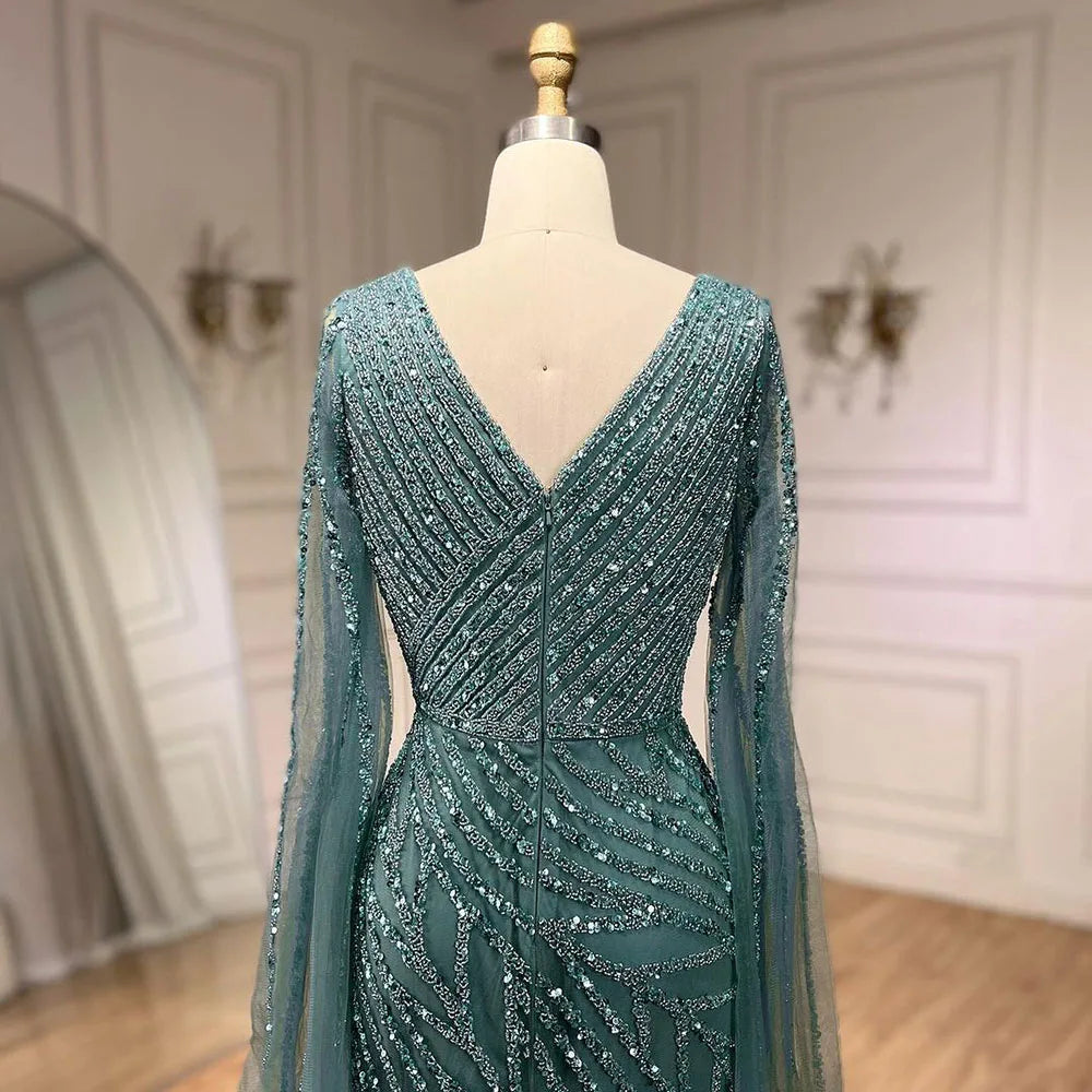 Serene Hill Arabic Mermaid Blue Beaded  Cape   Evening Dress Gown  2025 LA71493A Customized