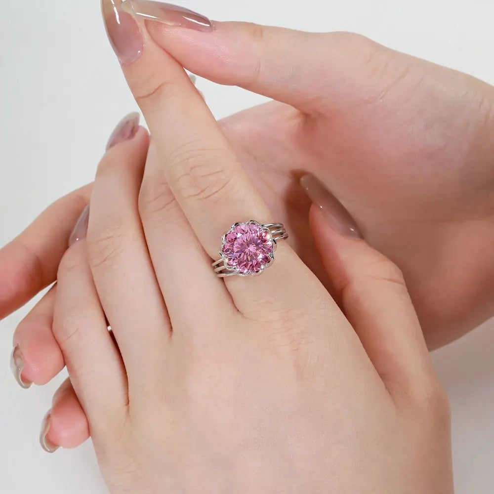 EUREKA 925 Sterling Silver Crushed Ice Cut Lab Pink Sapphire Gemstone Ring For Women Wedding Engagement Jewelry