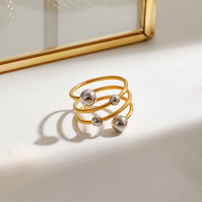 Gold Silver Color Matching Ball Three layer Opening Ring 18K PVD Plated Women Anti Allergic Metal Charm Daily Jewelry