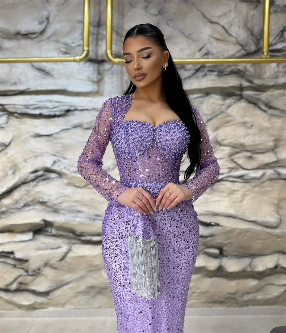 Contessa Dubai Heart Shaped Neckline Beading Long Sleeve Prom Dresses Mermaid Customized فساتين سهرات Exquisite robes de soirée