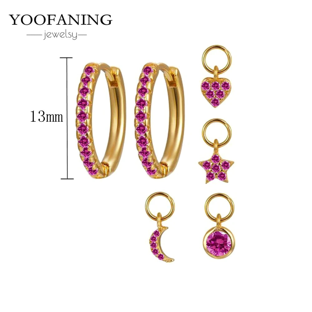 925 Sterling Silver Ear Needle Fashion Exquisite Hoop Earrings  Classic Rose Red Series Earrings for Women Patty Jewelry Gift