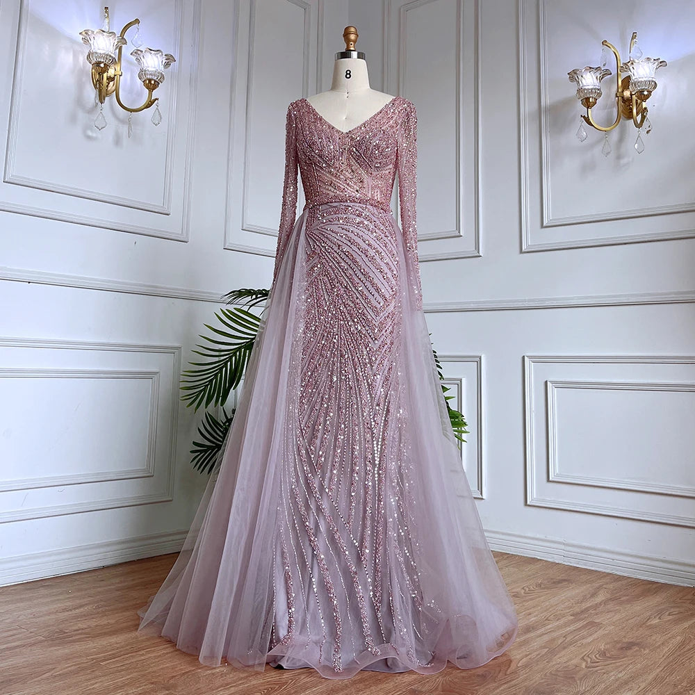 Serene Hill  Mermaid Beaded  Blue Muslim  Evening Dresses Gowns  with Detachable Skirt 2025  LA71750 Customized