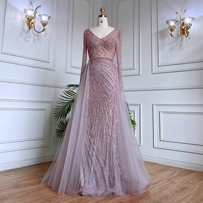 Serene Hill  Mermaid Beaded  Blue Muslim  Evening Dresses Gowns  with Detachable Skirt 2025  LA71750 Customized
